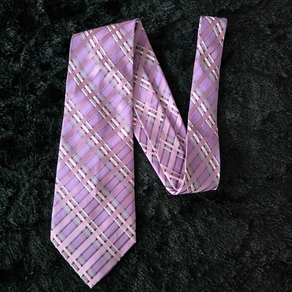 Versailles by Piattelli Men's 100%‎ Silk Hand Made Plaid Tie Lavender Business - Picture 2 of 10